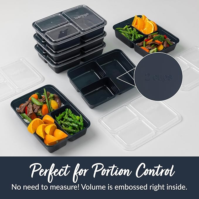 Bentgo Prep - 20-Piece 3-Compartment Reusable Meal Prep Containers with Lids, PFAS & BPA Free Materials, Durable, Microwave, Freezer, & Dishwasher Safe To Go Food Storage (Navy Blue)