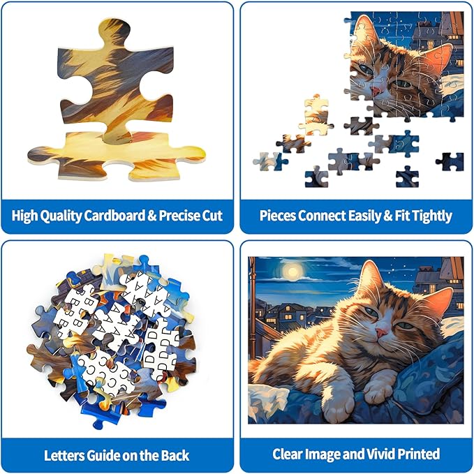 100 Piece Puzzles for Kids, Sleepy Cat 100 Piece Puzzles for Adults, Side Lying Cat Puzzle Cozy Scene Puzzle, Cute Kitten Jigsaw Puzzles 100 Pieces for Seniors Teens Kids Ages 6-10