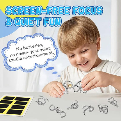 Metal Wire Puzzle Set，Brain Teaser Metals Puzzle ，Chinese Ring Magic Trick Toy for Party Favor Kids 7-14 and Adults Challenge (A+B+C（Metal）)