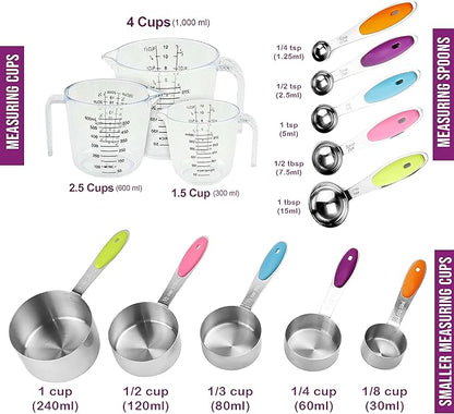 Measuring Cups and Spoons Set 13 Piece. Includes 10 Stainless Steel Measuring
