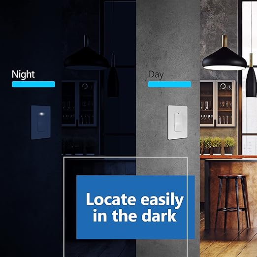 LIDER Minimalist Design Matte Finish Lighted Decorator Switch, Frameless Paddle