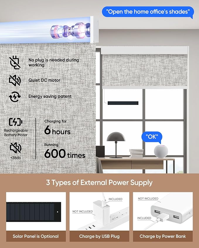 Kincmo Motorized Blinds with Remote, 100% Blackout Motorized Roller Shades Work