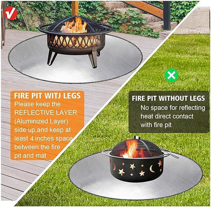 DocSafe 36" Round Fireproof Fire Pit Mat Grill Mat,Heat Insulated 4 Layers Indoor Fireplace Pad Protector for Patio,Deck,Grass,Lawn,Oil-Proof and Reusable and Waterproof,Easy to Clean,Black＆Silver