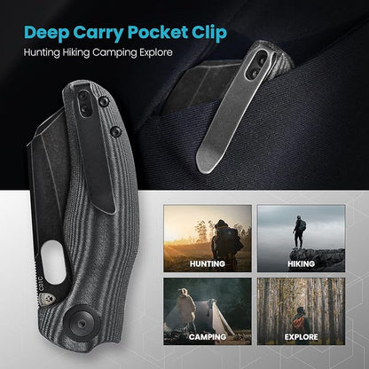 Kizer C01C Sheepdog Pocket Knife, 3.31" 154CM Blade EDC Camping Folding Knife with Black Micarta Handle, Small Survival Knives for Men Women, Hunting Knives with Liner Lock & Thumb Hole, V4488C1 ﻿