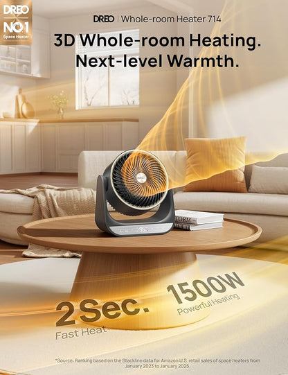 DREO 60° Vertical & 90° Horizontal 3D Oscillating Heating, 12 ft/s Long-Range