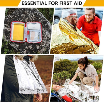100 Pack Emergency Foil Thermal Blanket Bulk 83 x 55'' Waterproof Space First Aid Survival Blanket for Outdoors, Camping, Hiking, Homeless, First Aid, 50 Pc Silver 50 Pc Gold Silver