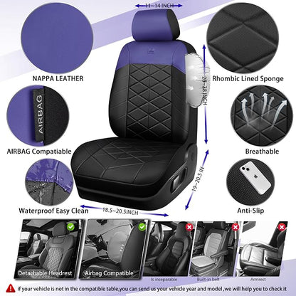 CAR PASS Memory Foam Leather Seat Covers Full Set, Breathable Perforated Nappa Leather Seat Covers Universal Fit for Most Cars,Sedans,SUV,Trucks Thick 3D Foam Comfortable, Airbag Compatible Black Blue
