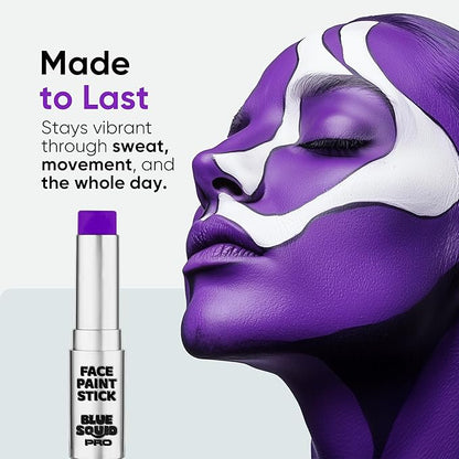 Blue Squid PRO Purple Face Paint Stick - Waterproof Body Paint for Adults & Kids Colored Eye Black Baseball, Eyeblack Softball -Hypoallergenic Twist-Up Non-Toxic Makeup Stick for Cosplay, Sports & SFX