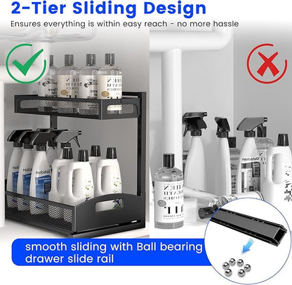 Petiza Under Sink Organizer, 2 Pack Height Adjustable Under Sink Organizers and