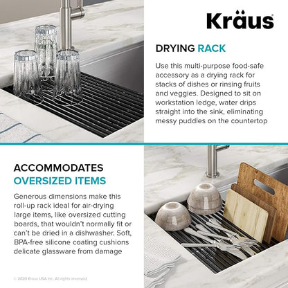 Kraus Multipurpose Workstation Sink Roll-Up Dish Drying Rack, Colander and