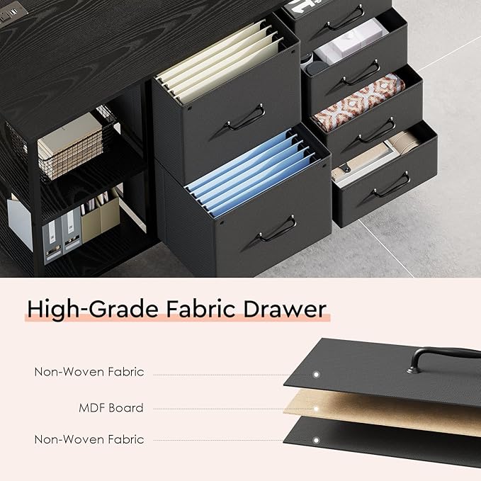 6 Drawer File Cabinet with Charging Station Rolling Printer Stand with Open