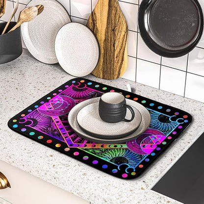 Purple Absorbent Dish Drying Mat Sun and Moon Microfiber Drying Pad