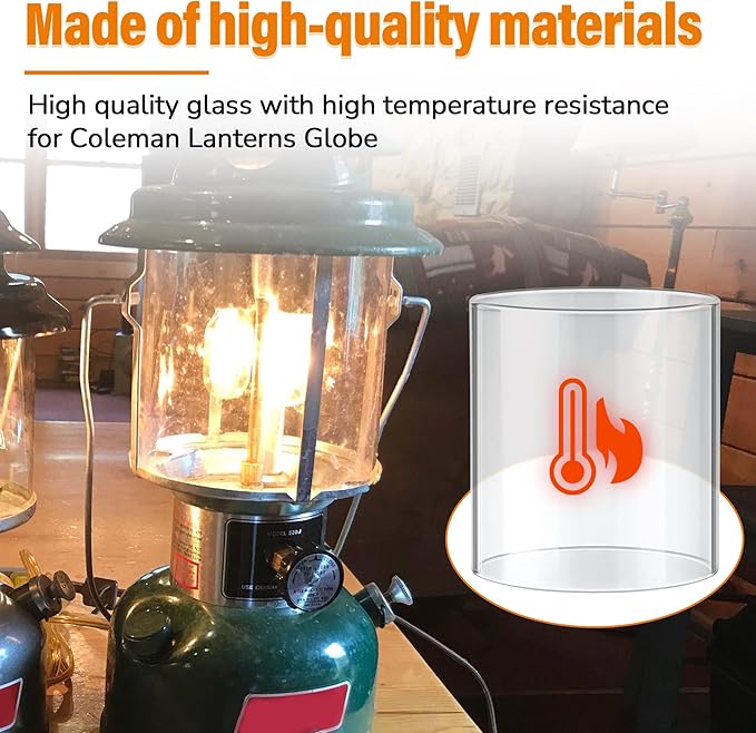 SUNJIKA Lantern Glass Globe for Coleman Fueled Lantern Replacement Globe Clear Straight for Lantern Model 290 - Propane Lantern Parts,Gas Lanterns, Camping Accessories