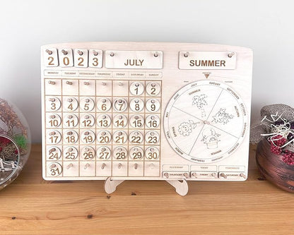 Montessori Calendar for Kids, Toddler Learning Calendar, Wooden Perpetual Calendar, Wooden Chore Chart, Educational Gift, Preschool Calendar