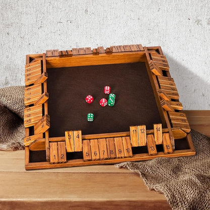 Upgraded 16.54’’ Shut The Box Dice Game with 15 Numbers for 1-4 Players, Large Wooden Board Math Game 16 Dices, Tabletop Games Kids Adults Family Party Birthday