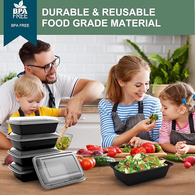 Meal Prep Containers Reusable 50 Pack - 28 oz Food Containers with Lids-Food Storage Containers with Lids, 28 oz -Take Out Disposable,BPA Free - Dishwasher & Freezer Safe