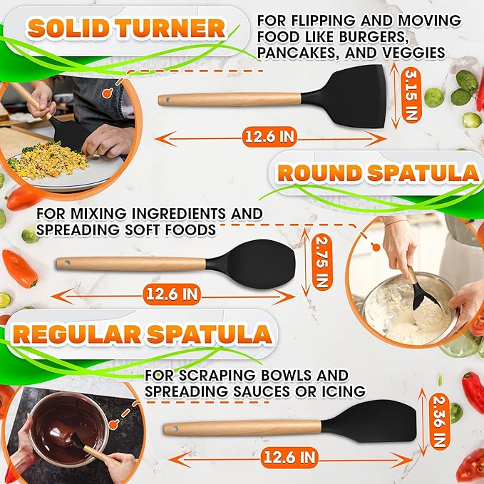 14 PCs Black Silicone Cooking Utensils Set
