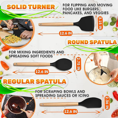 14 PCs Black Silicone Cooking Utensils Set