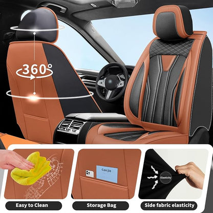 Fit Compass Car Seat Covers for Jeep Compass 2007-2025 2026 -Full Set Premium Leather, Waterproof & Breathable，All-Weather Seat Cushion Protecto & Airbag Compatible, 5 Seats Brown & Black