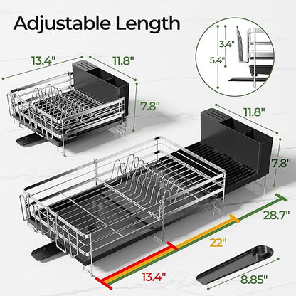Large Dish Drying Rack, Expandable Dish Rack, Stainless Steel Anti-Rust Dish