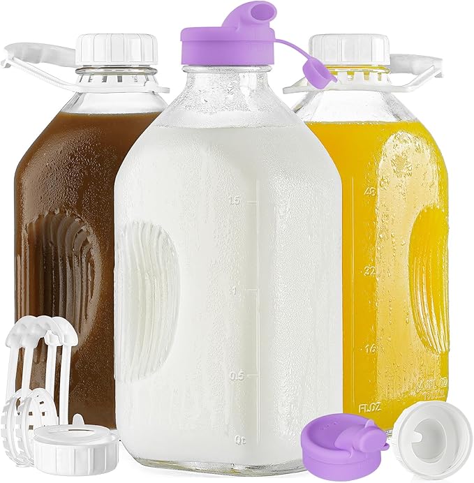 Ritayedet 3 Pack 64 Oz Heavy Duty Glass Milk Bottle
