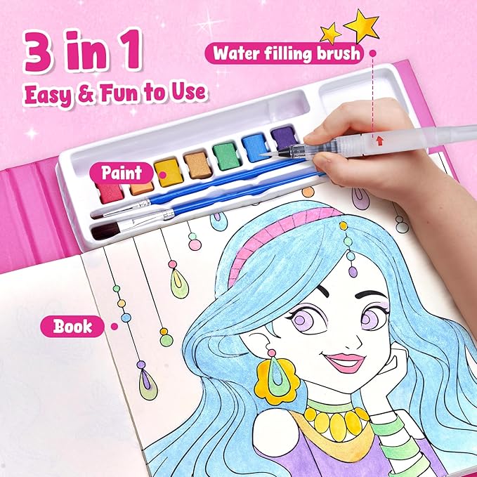 JoyCat Paint with Water Coloring Books for Toddlers, Watercolor Painting Sets for Kids Ages 3-5 4-8, Arts and Crafts Drawing Activities Toy Birthday Gift for Boys Girls (Makeup & Manicures)