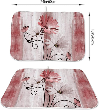 Floral Dish Drying Mat 18x24 Inches