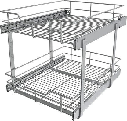 2 Tier Pull Out Cabinet Organizer 18" W X 22" D, Slide Out Drawers For Kitchen Cabinets, Pull Out Drawers For Cabinets Capacity Heavy Duty Caddy, Cabinet Pullout Shelves Chrome-Plated,Bathroom Pantry