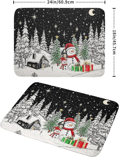 Winter Snowman Dish Drying Mat 24 X 18 in Black Microfiber Dish Pad Absorbent