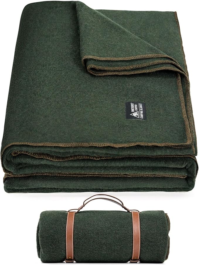 ONETIGRIS Wool Blanket, Camping Wool Blanket–Large, Cozy, Washable,Great for Camping,Outdoors,Car,Sporting Events, Bushcraft Survival Kits 64in x 87in