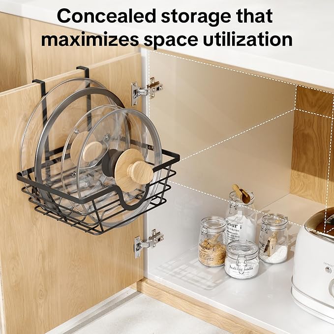 TIDIIABODE Pot Lid Organizer, Adjustable Kitchen Pot Lid Holder Inside Cabinet