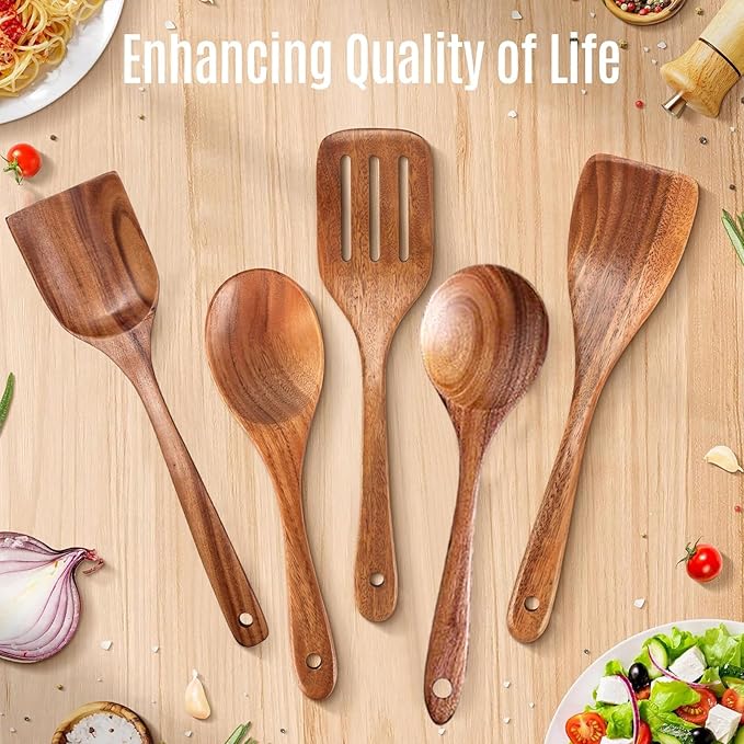 5 PCs Teak Wooden Utensil Set