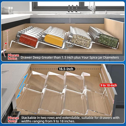 MIUKAA Clear Acrylic Spice Drawer Organizer, 4 Tier- 2 Set Expandable From 9"