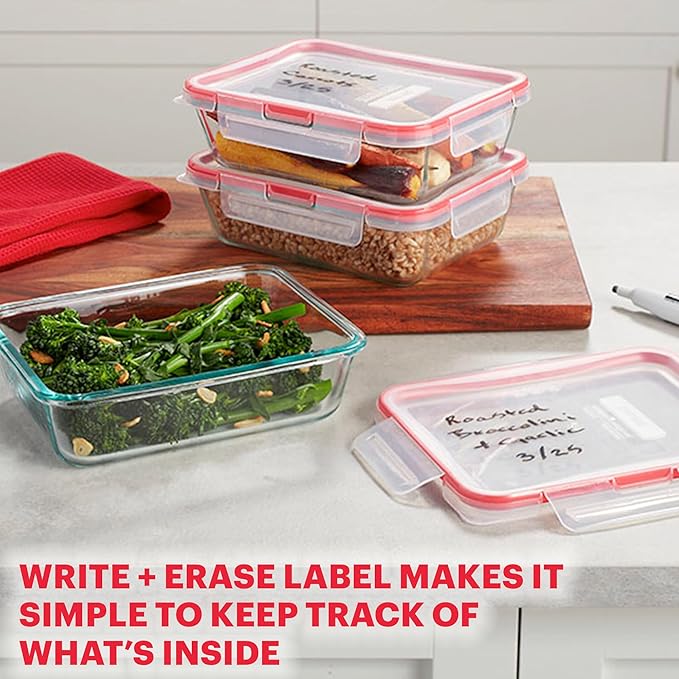 Pyrex Freshlock Mixed Sized Airtight Glass Food Storage Container Set, Non Toxic