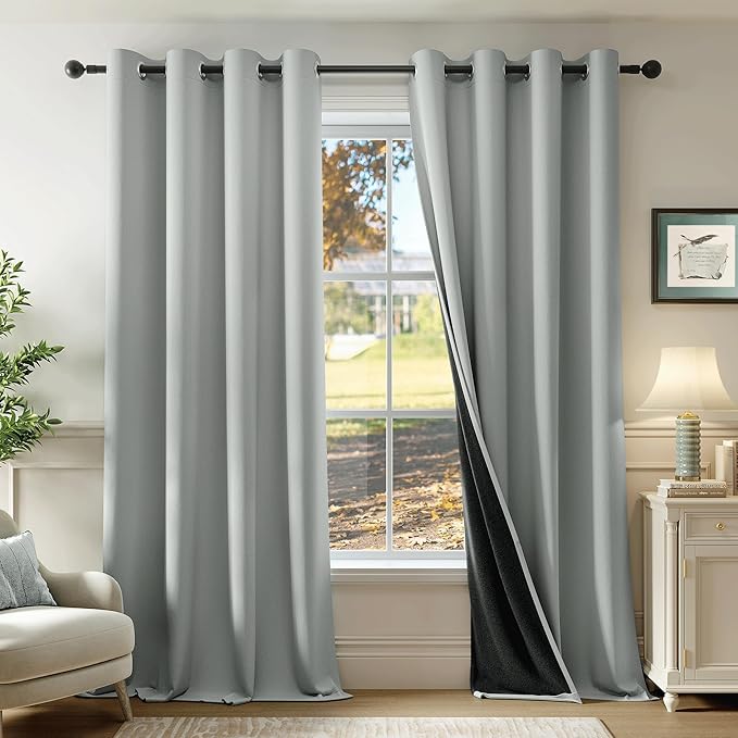 Beauoop Grey 100% Blackout Curtains 84 Inch Long 2 Panels