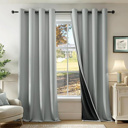 Beauoop Grey 100% Blackout Curtains 84 Inch Long 2 Panels