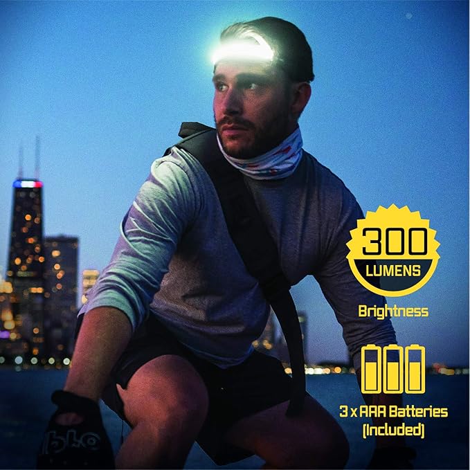 OPTIMAL VENTURES LED Headlamp Liteband Super Lightweight Flex 300 Lumen Bright Head Lamp, AAA Battery Powered Headlamps, Camping, Running, Hard Hat Light, Best Rated for Forehead Flashlight, Night