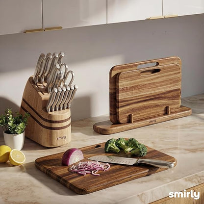 SMIRLY Wooden Cutting Boards for Kitchen, Double-Sided Cutting Board