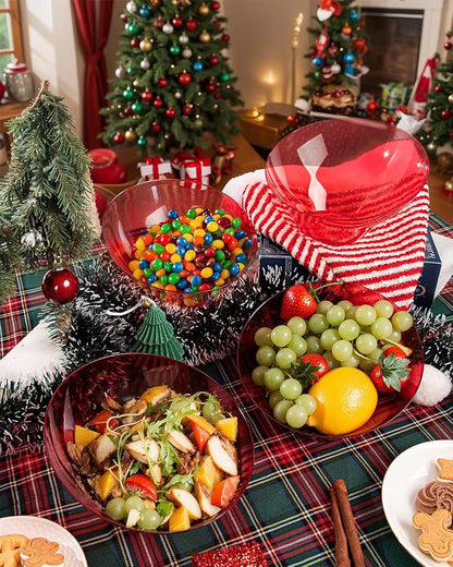 bUCLA Clear Red Plastic Serving Bowls 20 OZ - Christmas Party Disposable Bowls 12 Pack