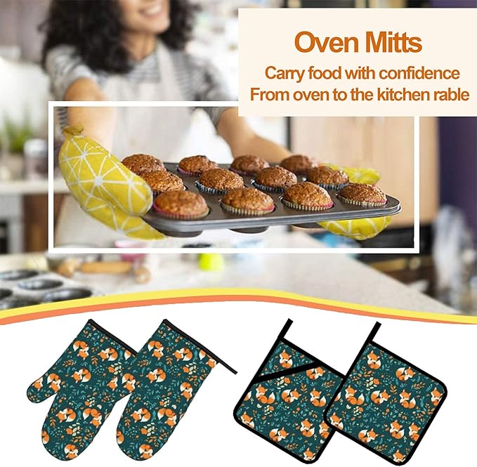 Fall Oven Mitts and Hot Pads Set