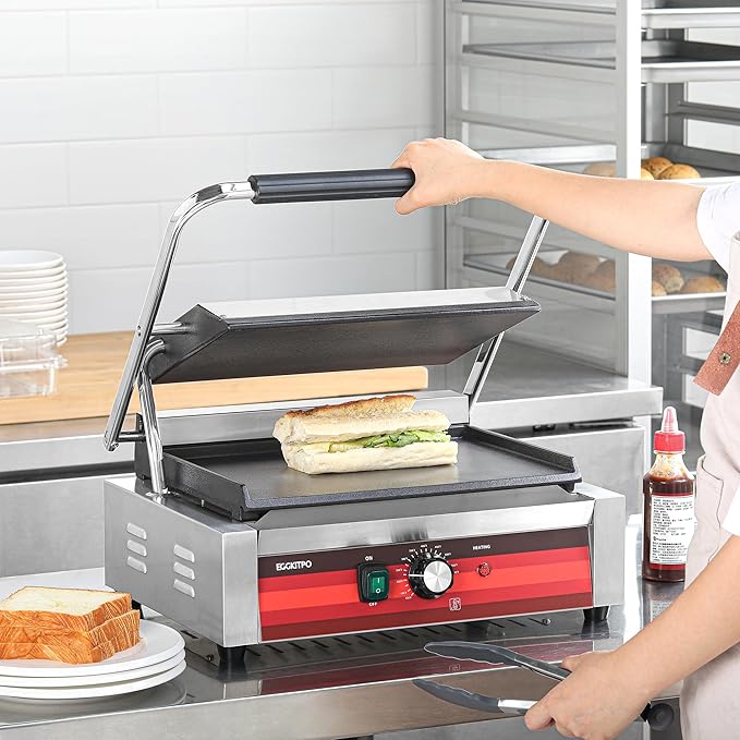 EGGKITPO Commercial Electric Panini Grill