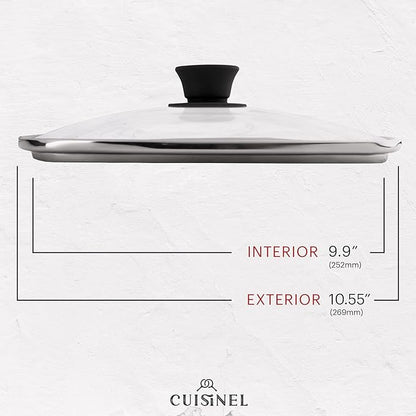 Cuisinel Cast Iron Square Grill Pan + Glass Lid + Pan Scraper + Handle Cover - 10.5" Pre-Seasoned Ridged Skillet - Grill, Stovetop, Fire, Indoor/Outdoor Use - for Grilling, Frying, Sauteing