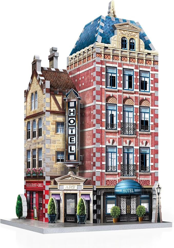 Wrebbit3D Hotel 3D Puzzle | Urbania Collection | 295 Jigsaw Puzzle Pieces | Charming and Unique Streetscape of a Small Town
