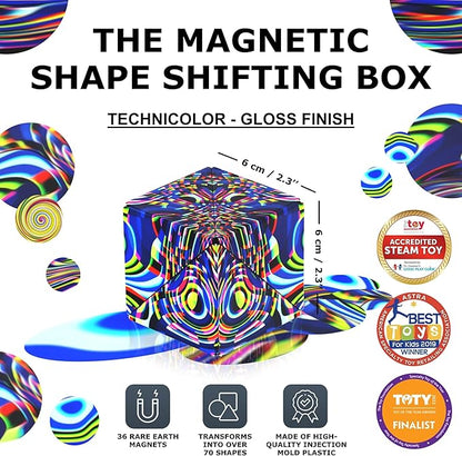 SHASHIBO Shape Shifting Box - Award-Winning Fidget Toy w/ 36 Rare Earth Magnets - Fidget Cube Transforms Into Over 70 Shapes, Sensory Toy Gift for Kids, Teens, and Adults (Technicolor)
