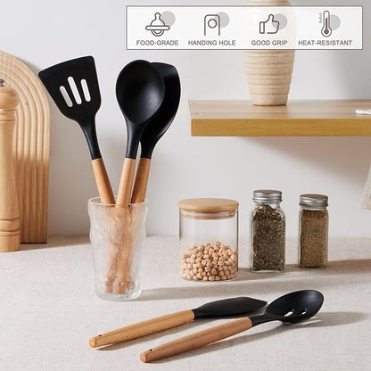 E-far Silicone Cooking Utensils Set, 5-Piece Black Kitchen Utensils Set