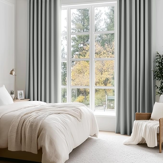 Beauoop Grey 100% Blackout Curtains 84 Inch Long 2 Panels