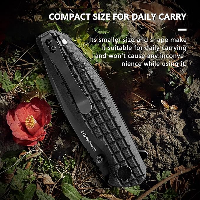 Folding Knife – 3.5-inch D2 Steel Folding Pocket Knife G10 Handle One-Handed Opening and Closing Ceramic Ball Bearings Deep Pocket Clip Suitable for Outdoor EDC (Black)