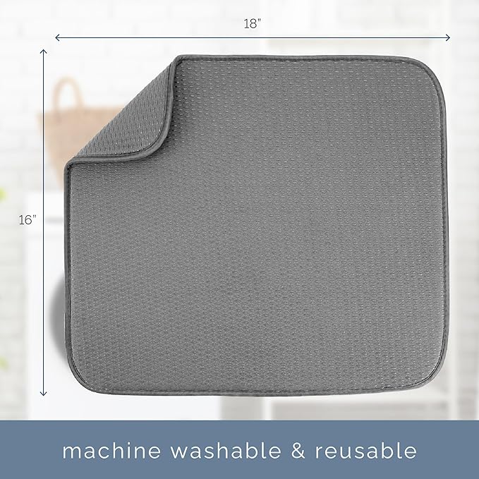 S&T INC. Dish Drying Mat, 16” x 18”, Absorbent Microfiber Kitchen Counter Mat