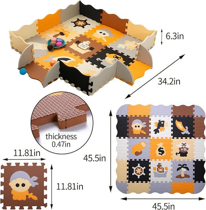 Coolcandy Baby Play Mat, 25Pcs Interlocking Puzzle Floor Mat, with Safety Fence - 0.4" Thick Non-Toxic EVA Foam Play Mat, for Infants & Toddlers 3-36 Months, Soft Puzzle Tiles for Play Areas