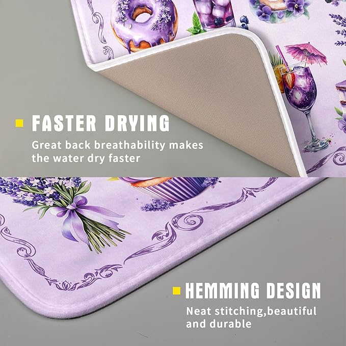 Purple Dish Drying Mats for Kitchen Counter Washable Drying Pad Absorbent
